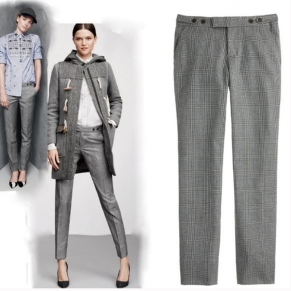 J. Crew Maddie Glen Houndstooth Plaid Wool Blend Pants - Picture 1 of 12